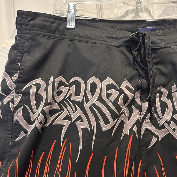 Vintage Y2k Big Dog Mens Board Shorts‎ Flames Black Size Large Baggy - Picture 3 of 10